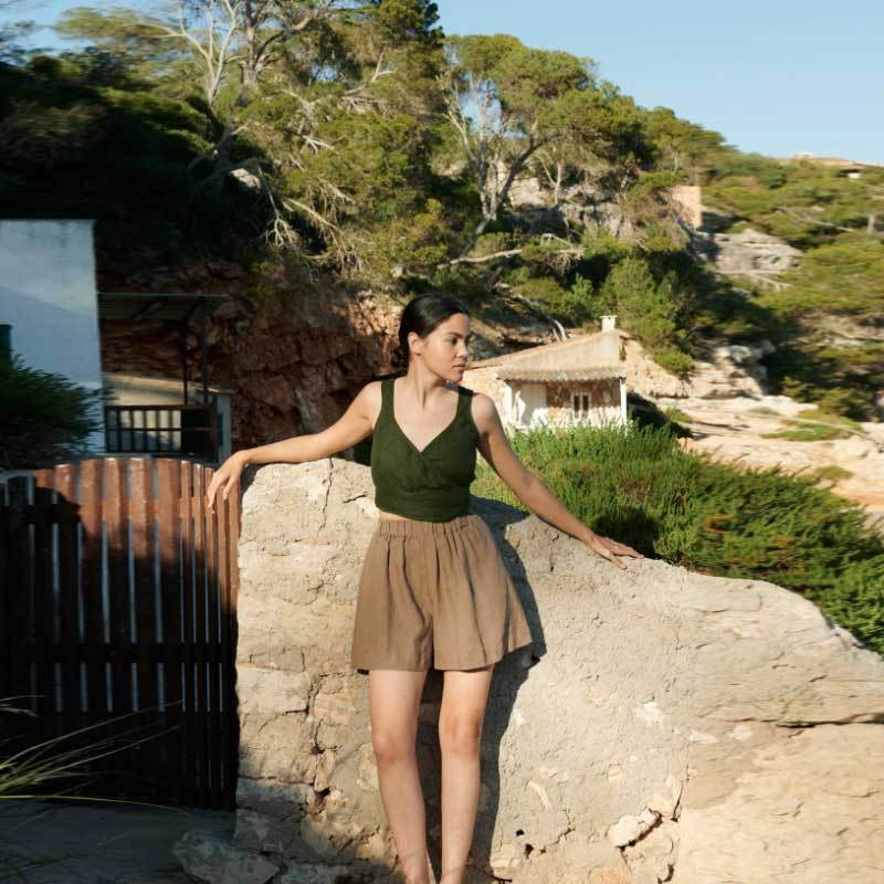 Custom Women's Khaki Linen Shorts