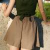 Custom Women's Khaki Linen Shorts | Sustainable High-Waisted Tie-Waist Linen Shorts OEM/ODM Manufacturer for Boutiques