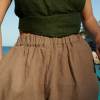 Custom Women's Khaki Linen Shorts | Sustainable High-Waisted Tie-Waist Linen Shorts OEM/ODM Manufacturer for Boutiques