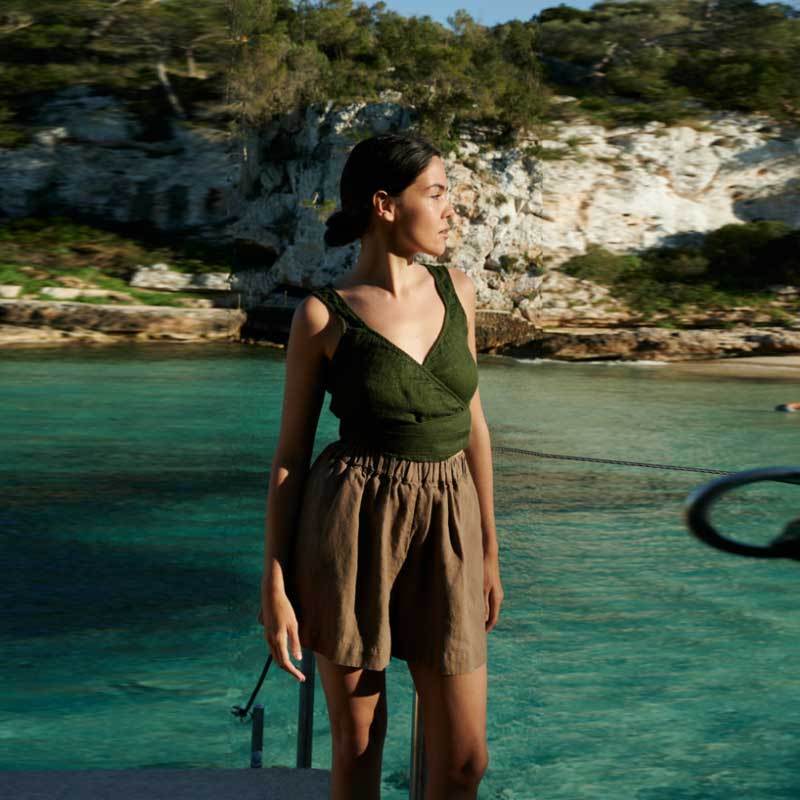 Custom Women's Khaki Linen Shorts