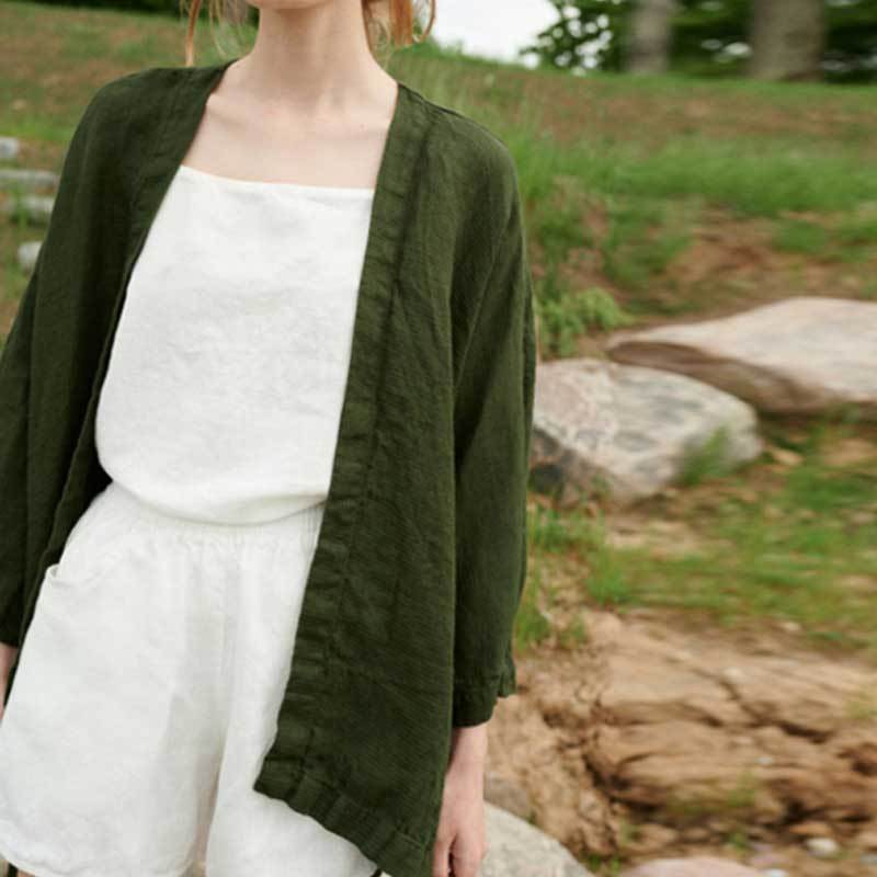 Custom Women's Olive Green Linen Wrap Top