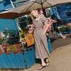 Custom Women's Brown Gingham Linen Maxi Dress | Puff Sleeve Cottagecore Linen Dress OEM/ODM Manufacturer for Boutiques