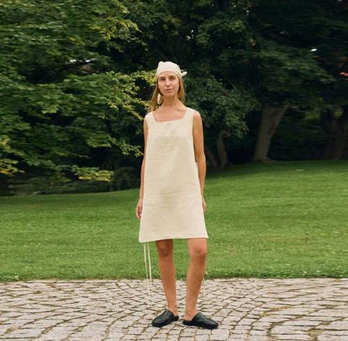 Custom Women's Natural Linen Slip Dress | Adjustable Side Tie Square Neck Mini Dress OEM/ODM Manufacturer