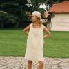 Custom Women's Natural Linen Slip Dress | Adjustable Side Tie Square Neck Mini Dress OEM/ODM Manufacturer