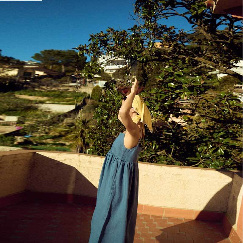 Custom Women's Blue Linen Cami Midi Dress