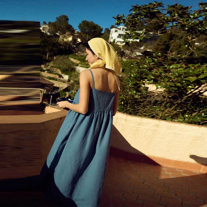 Custom Women's Blue Linen Cami Midi Dress