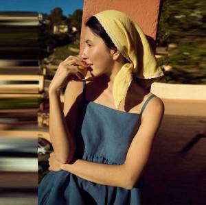 Custom Women's Blue Linen Cami Midi Dress | Square Neck Smocked Waist | Sustainable Resort Wear Manufacturer OEM ODM