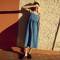 Custom Women's Blue Linen Cami Midi Dress | Square Neck Smocked Waist | Sustainable Resort Wear Manufacturer OEM ODM