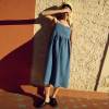 Custom Women's Blue Linen Cami Midi Dress | Square Neck Smocked Waist | Sustainable Resort Wear Manufacturer OEM ODM