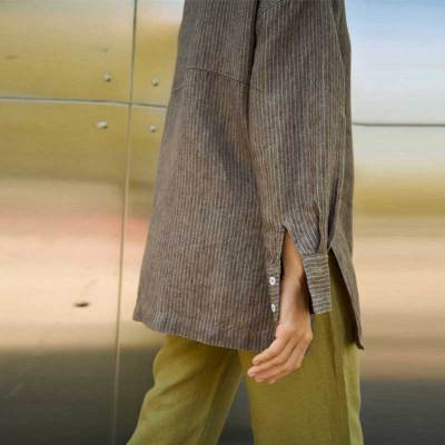 Custom Women's Striped Linen Shirt Manufacturers | OEM Oversized Linen Button Down Factory for USA & Europe