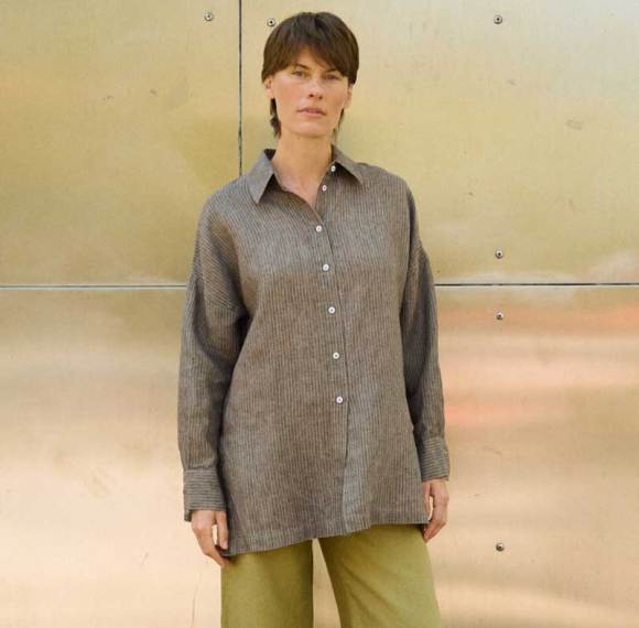 Custom Women's Striped Linen Shirt Manufacturers | OEM Oversized Linen Button Down Factory for USA & Europe