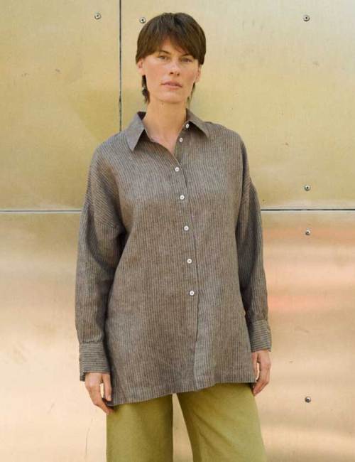 Custom Women's Striped Linen Shirt Manufacturers | OEM Oversized Linen Button Down Factory for USA & Europe