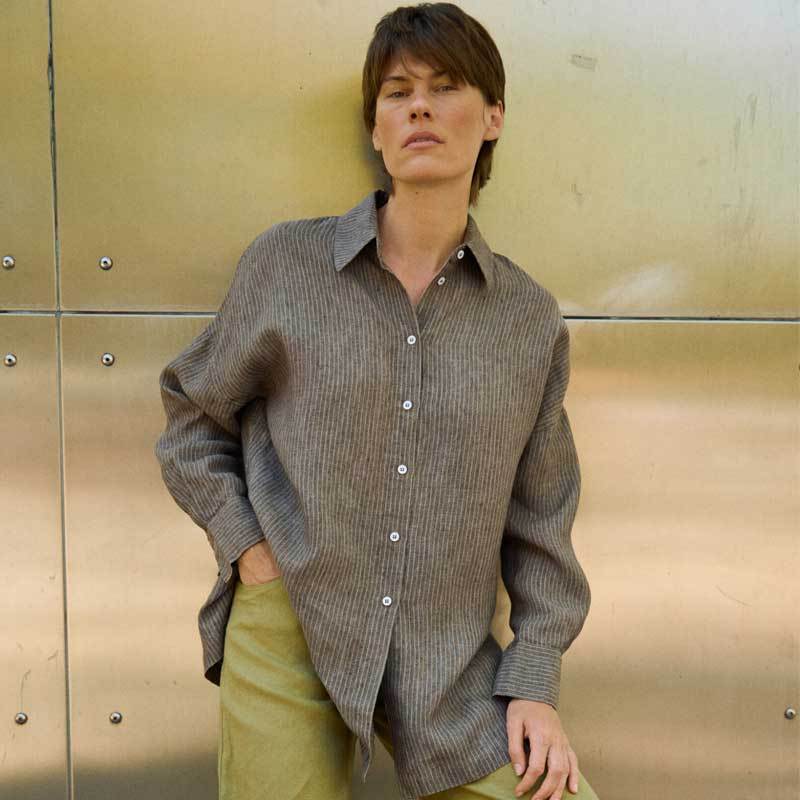 Custom Women's Striped Linen Shirt Manufacturers