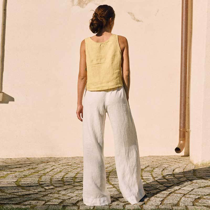 Custom Women's White Linen Wide-Leg Pants 