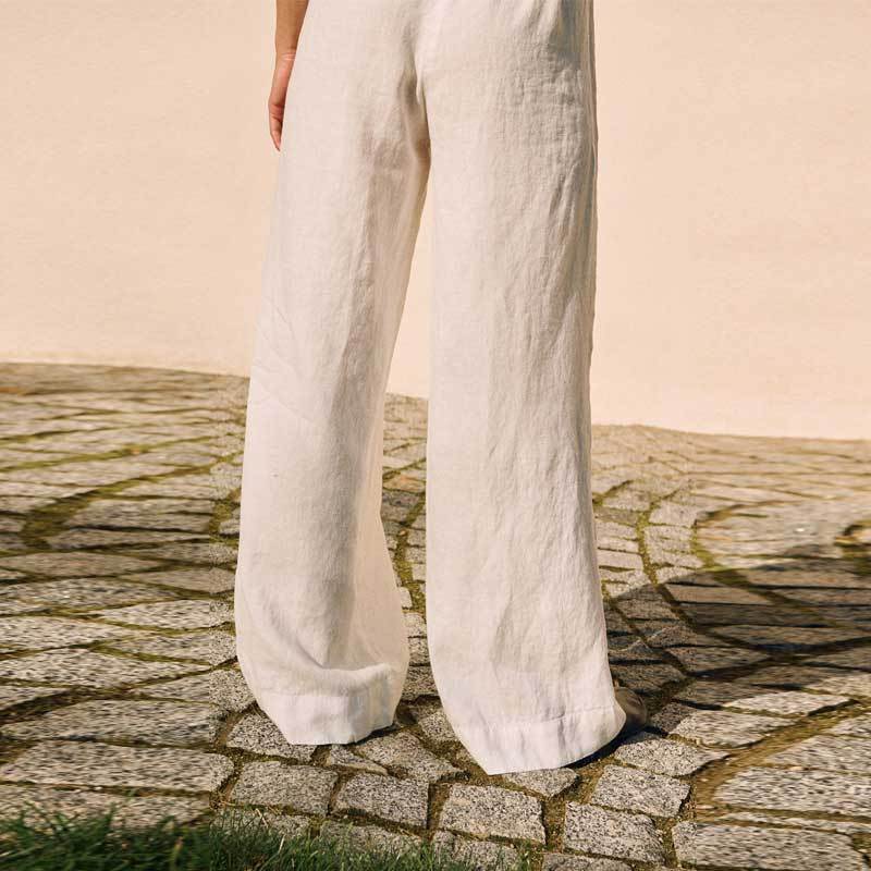 Custom Women's White Linen Wide-Leg Pants 