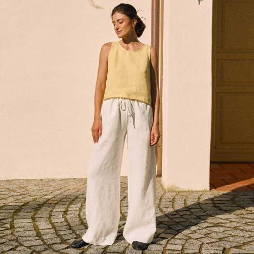 Custom Women's White Linen Wide-Leg Pants | Drawstring Waist Sustainable Trouser Manufacturer OEM ODM
