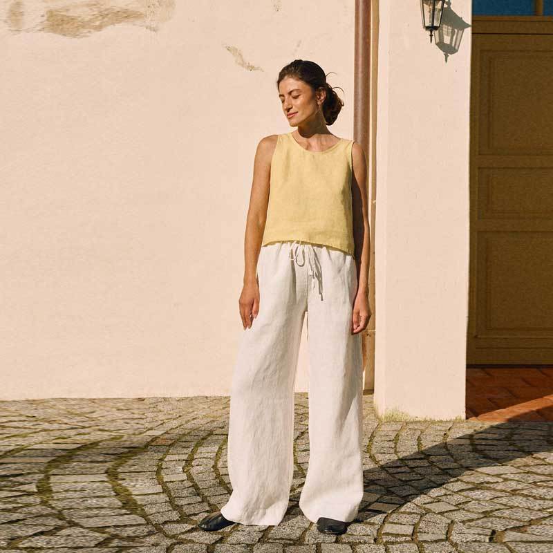 Custom Women's White Linen Wide-Leg Pants 