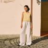 Custom Women's White Linen Wide-Leg Pants | Drawstring Waist Sustainable Trouser Manufacturer OEM ODM