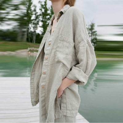 Custom Women's Oversized Linen Gauze Shirt Manufacturer | Sustainable Drop-Shoulder Linen Top OEM/ODM Factory