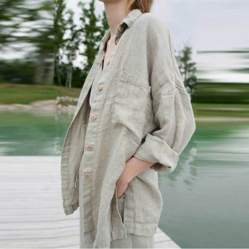 Custom Women's Oversized Linen Gauze Shirt Manufacturer | Sustainable Drop-Shoulder Linen Top OEM/ODM Factory