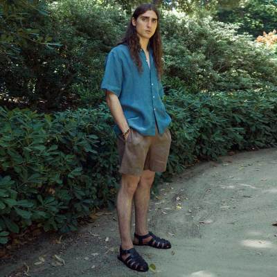 Custom Men's Linen Shorts Manufacturer | OEM ODM Brown Elastic Waist Linen Bermuda Shorts Supplier