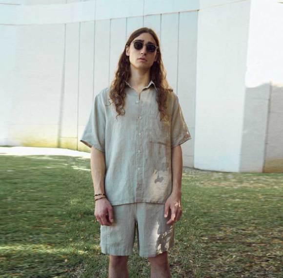 Custom Men's Oversized Linen Short Sleeve Shirt Manufacturer | Sage Green Relaxed Fit Camp Collar Shirt Supplier