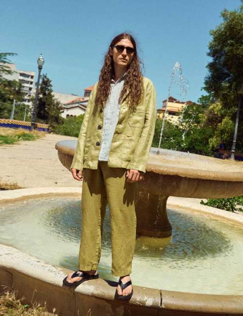 Custom Men's Olive Green Linen Pants | Relaxed Fit Elastic Waist Trousers | Sustainable Linen Clothing Manufacturer OEM ODM