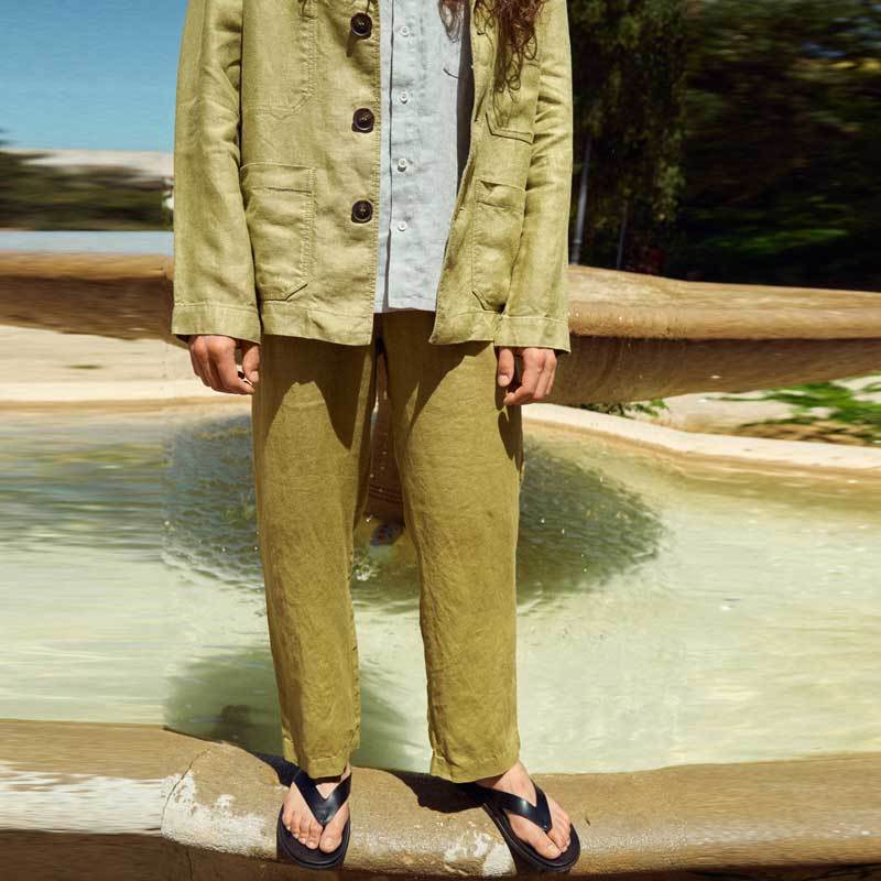 Custom Men's Olive Green Linen Pants