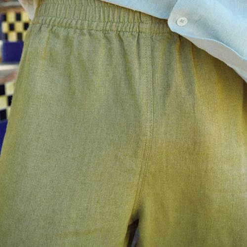 Custom Men's Olive Green Linen Pants | Relaxed Fit Elastic Waist Trousers | Sustainable Linen Clothing Manufacturer OEM ODM