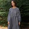 Custom Women's Navy Gingham Linen Maxi Dress Manufacturer | OEKO-TEX Organic Linen Clothing Factory for US & European Boutiques