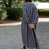 Custom Women's Navy Gingham Linen Maxi Dress Manufacturer | OEKO-TEX Organic Linen Clothing Factory for US & European Boutiques