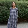 Custom Women's Navy Gingham Linen Maxi Dress Manufacturer | OEKO-TEX Organic Linen Clothing Factory for US & European Boutiques