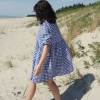 Custom Women's Blue Gingham Linen Dress Manufacturer | OEM Oversized Puff Sleeve Summer Dress Factory for US & European Brands