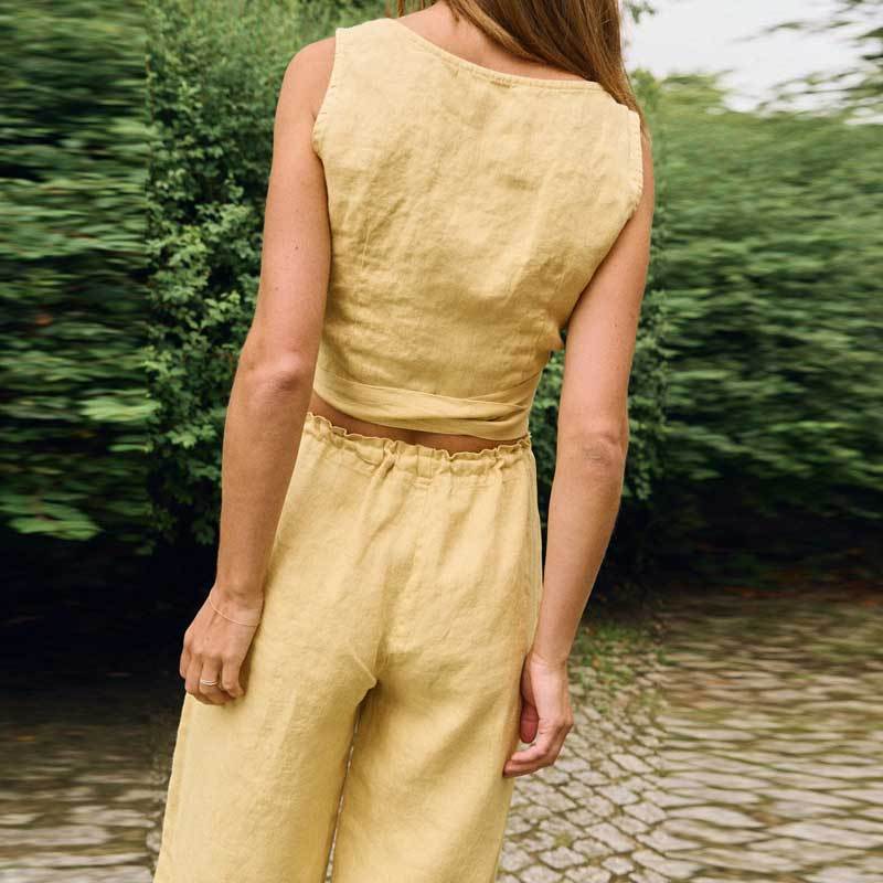 Custom Women's Yellow Linen Wide-Leg Pants