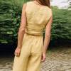 Custom Women's Yellow Linen Wide-Leg Pants | High-Waisted Tie-Waist Trousers Manufacturer & Factory