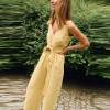 Custom Women's Yellow Linen Wide-Leg Pants | High-Waisted Tie-Waist Trousers Manufacturer & Factory