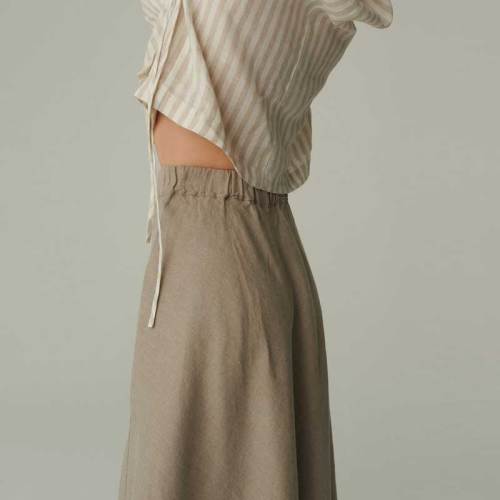 Custom Women's Beige Linen Maxi Skirt Manufacturer | Eco-Friendly High Waisted Linen Skirt Factory for Boutiques & Brands
