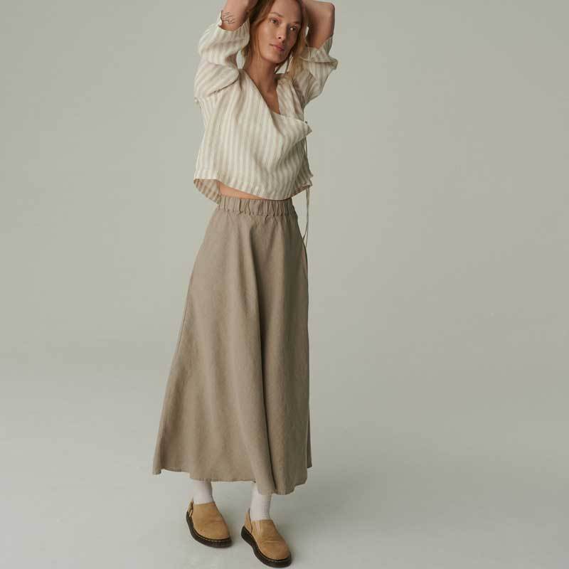 Custom Women's Beige Linen Maxi Skirt Manufacturer