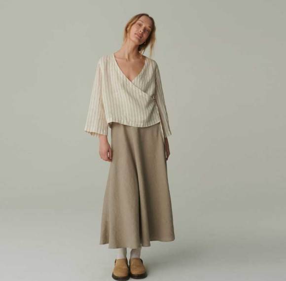 Custom Women's Beige Linen Maxi Skirt Manufacturer | Eco-Friendly High Waisted Linen Skirt Factory for Boutiques & Brands