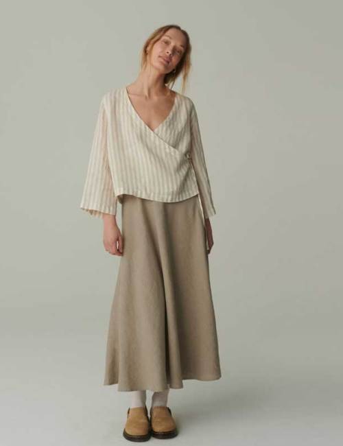 Custom Women's Beige Linen Maxi Skirt Manufacturer | Eco-Friendly High Waisted Linen Skirt Factory for Boutiques & Brands