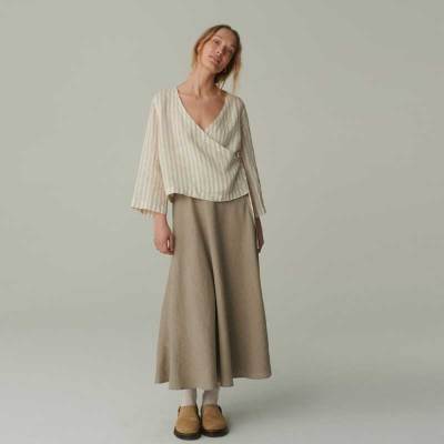 Custom Women's Beige Linen Maxi Skirt Manufacturer | Eco-Friendly High Waisted Linen Skirt Factory for Boutiques & Brands