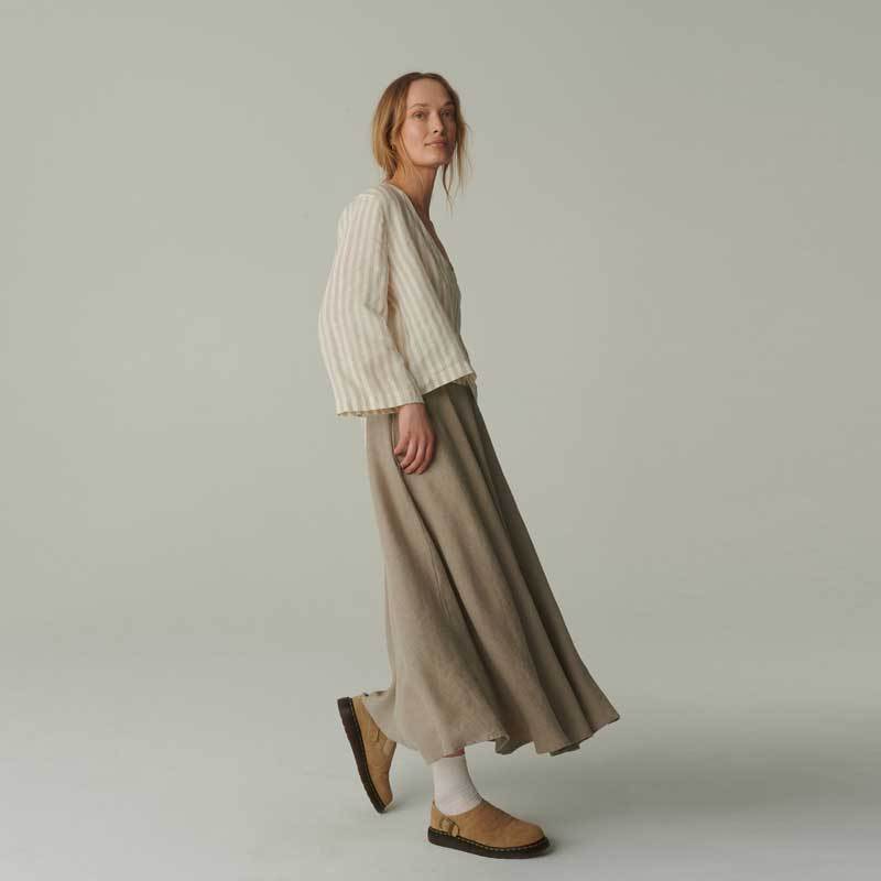 Custom Women's Beige Linen Maxi Skirt Manufacturer