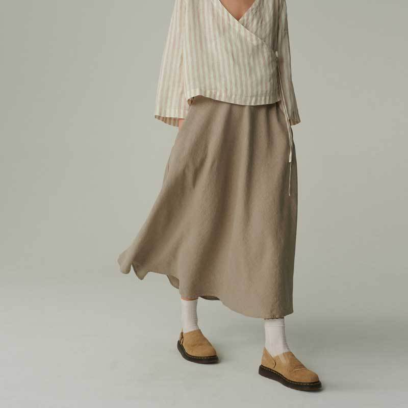 Custom Women's Beige Linen Maxi Skirt Manufacturer