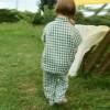 Custom Kids Linen Pajama Set | Green Gingham Children's Loungewear Manufacturer OEM ODM