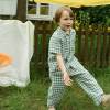 Custom Kids Linen Pajama Set | Green Gingham Children's Loungewear Manufacturer OEM ODM