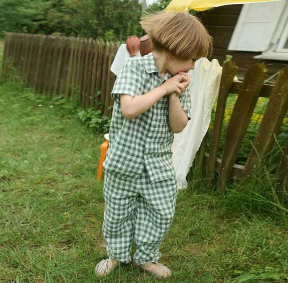 Custom Kids Linen Pajama Set | Green Gingham Children's Loungewear Manufacturer OEM ODM