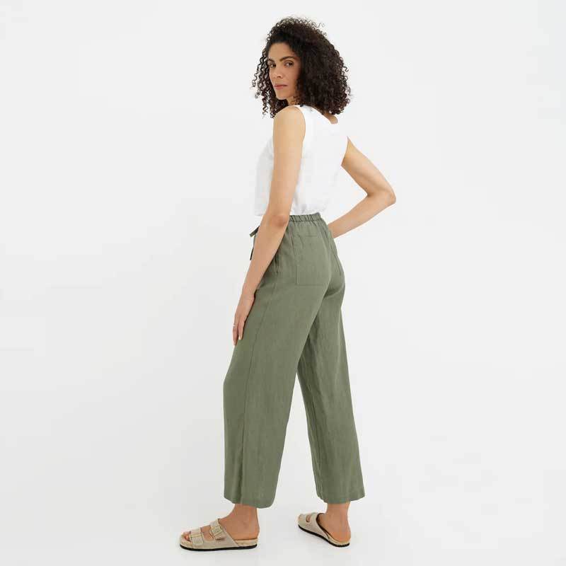 Custom Women's Olive Linen Wide-Leg Pants