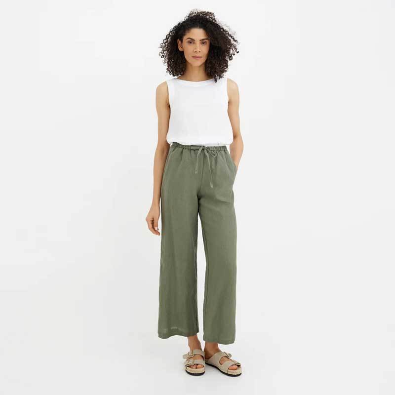 Custom Women's Olive Linen Wide-Leg Pants