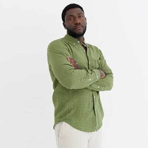 Custom Men's Green Gingham Linen Shirt Manufacturer | OEM/ODM Sustainable Button-Down Factory