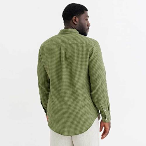 Custom Men's Green Gingham Linen Shirt Manufacturer | OEM/ODM Sustainable Button-Down Factory